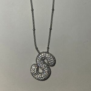 Sterling Silver CZ Rhinestone Bubble Letter "S" Necklace NIB